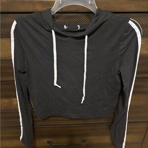 Black Hooded Crop Top with White Stripes